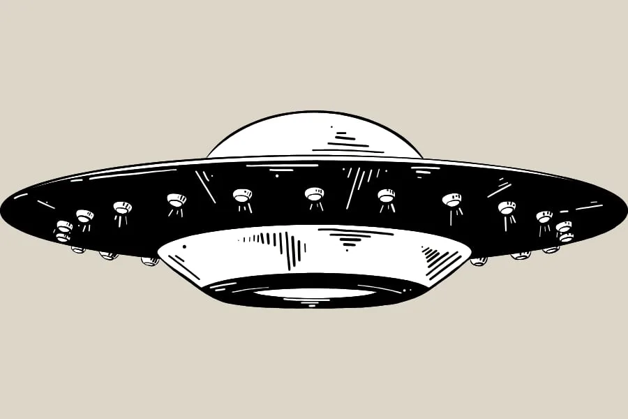 A hand-drawn flying saucer
